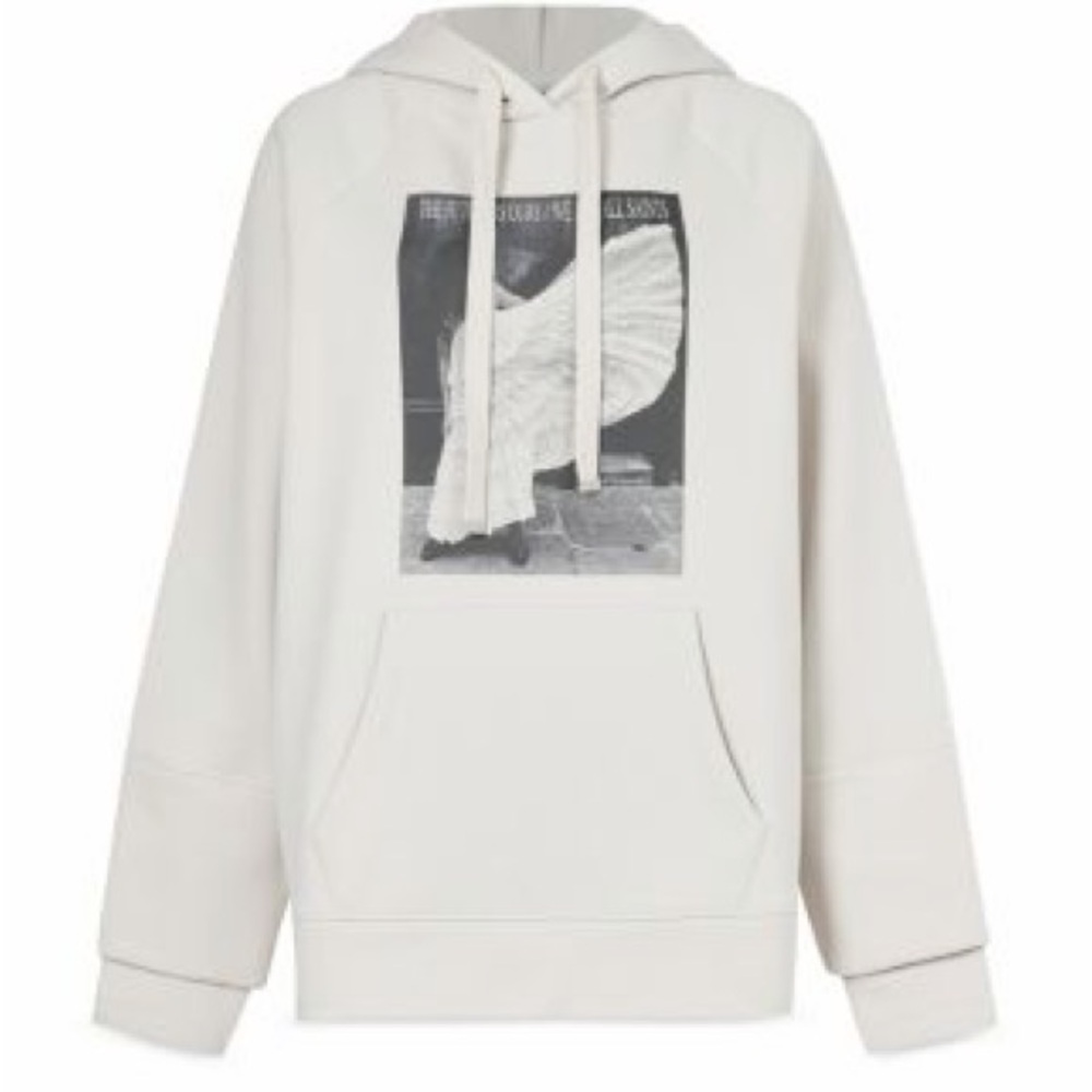 AllSaints Olivia Lucia Graphic Hoodie Cream Oversized Small - Picture 2 of 7